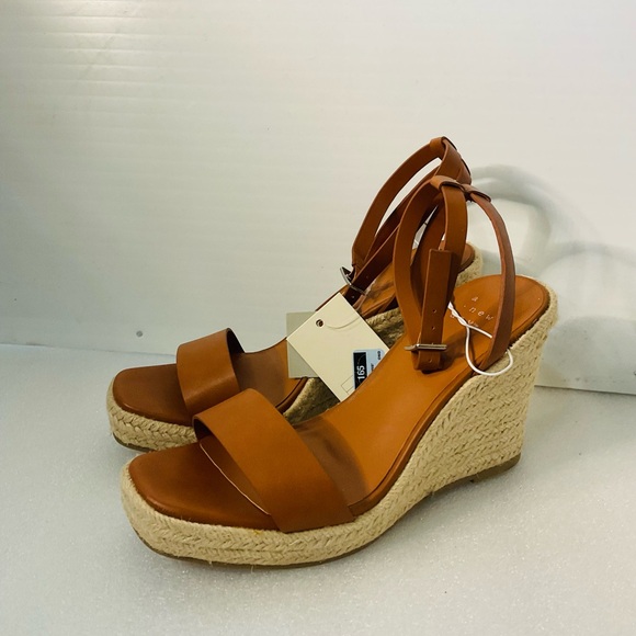 Ankle Strap Wedge open Toe Brown Heels - Picture 2 of 4